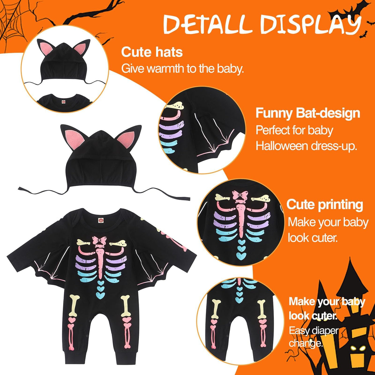 Halloween Kostüm Baby Fledermaus Skelett Strampler