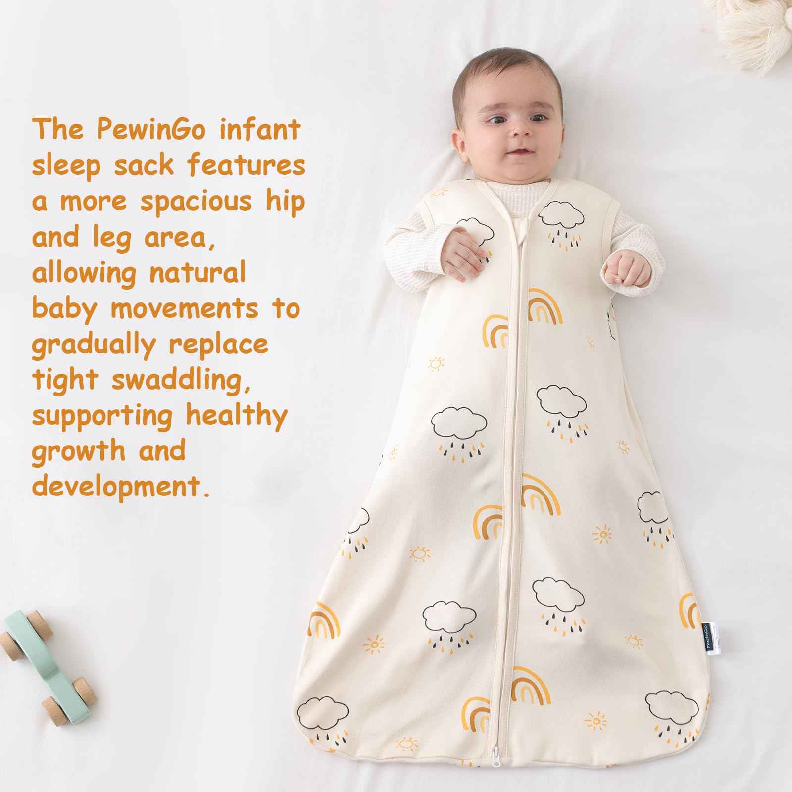 PewinGo Baby Sleeping Bag, 0.5 Tog, 2 Pieces, Made of 100% Cotton, for Newborns 0-6 Months, Double Zip, Soft & Breathable, Machine Washable (Beige)