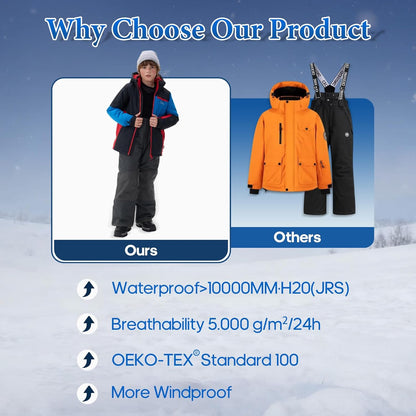 Kinder Schneeanzug für Jungen, Winter Skijacke und Hosen Set mit Kapuzenriemen, winddicht, wasserdicht, warmer Mantel