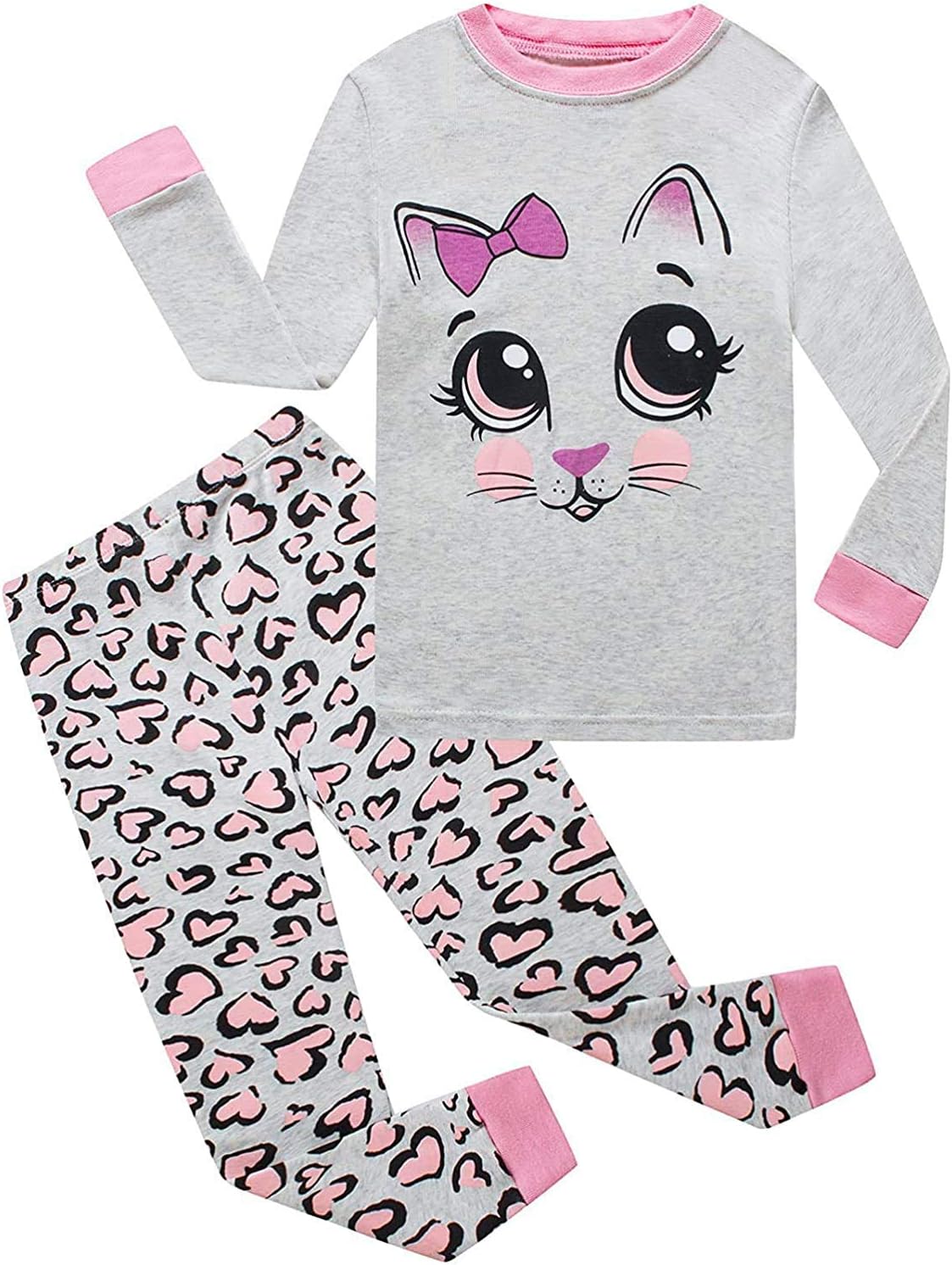 EULLA Kinder Schlafanzüge Mädchen Langarm Winter Pyjama Set Baumwolle Meerjungfrau Einhorn Prinzessin Katze Dino Zweiteilig Nachtwäsche 92 98 104 110 116 122