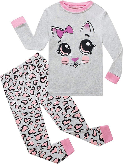 EULLA Kinder Schlafanzüge Mädchen Langarm Winter Pyjama Set Baumwolle Meerjungfrau Einhorn Prinzessin Katze Dino Zweiteilig Nachtwäsche 92 98 104 110 116 122