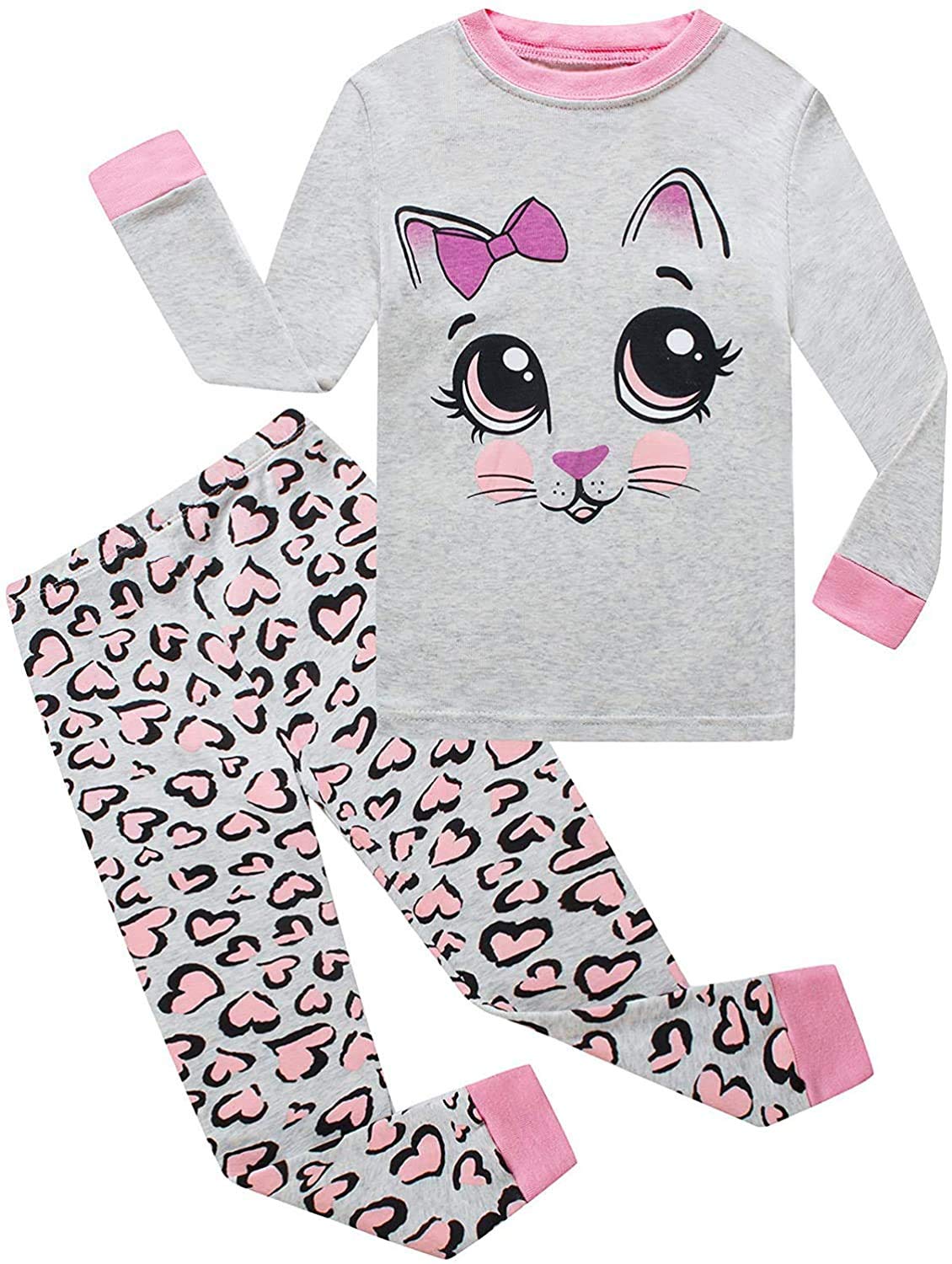 EULLA Children's Pyjamas Girls Long Sleeve Winter Pyjama Set Cotton Mermaid Unicorn Princess Cat Dino Two Piece Sleepwear 92 98 104 110 116 122
