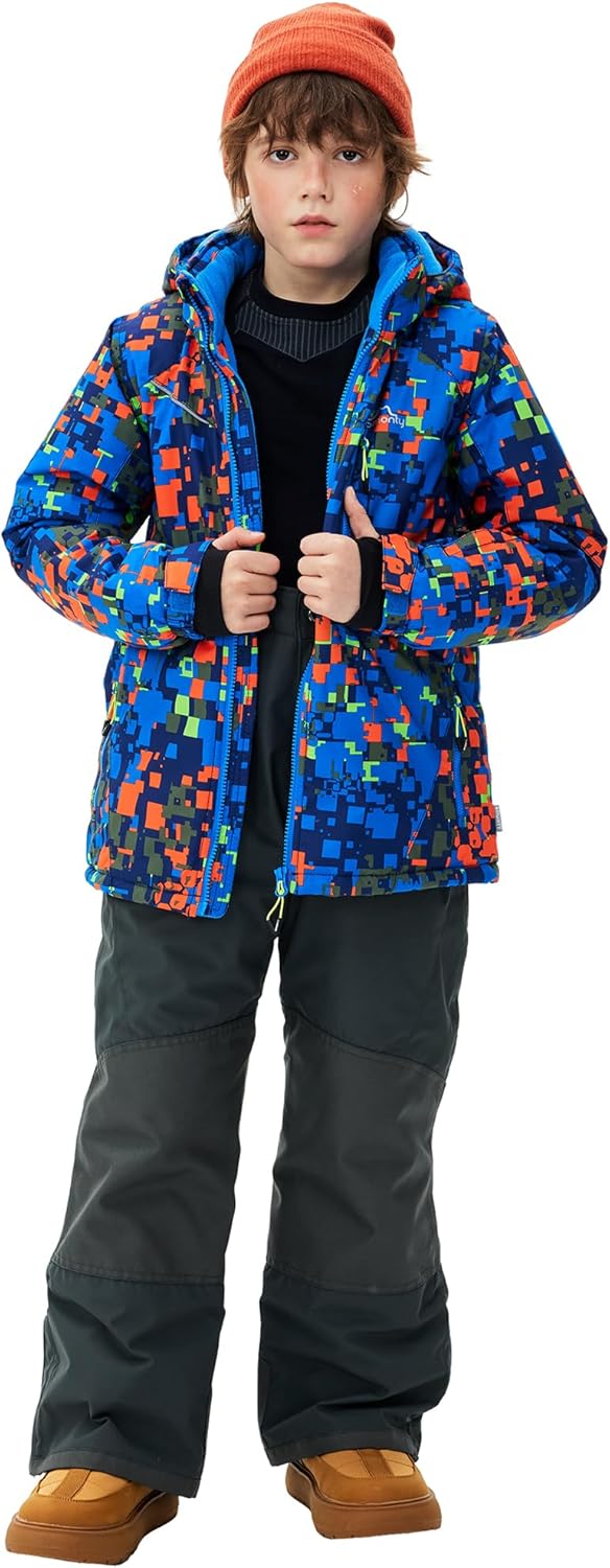 Kinder Schneeanzug für Jungen, Winter Skijacke und Hosen Set mit Kapuzenriemen, winddicht, wasserdicht, warmer Mantel