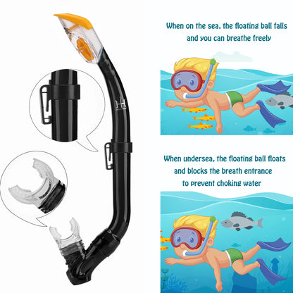 HH HHAO SPORT Children's snorkel set with fins, 180° panorama wide view diving goggles children, adjustable flippers, high-quality diving mask and dry top snorkel