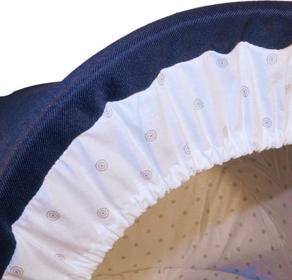 EICHHORN Kinderwagen Weidenkorb - Kinderwagen aus echter Weide, handgewebter Korb, Weiß, Stoff Marineblau