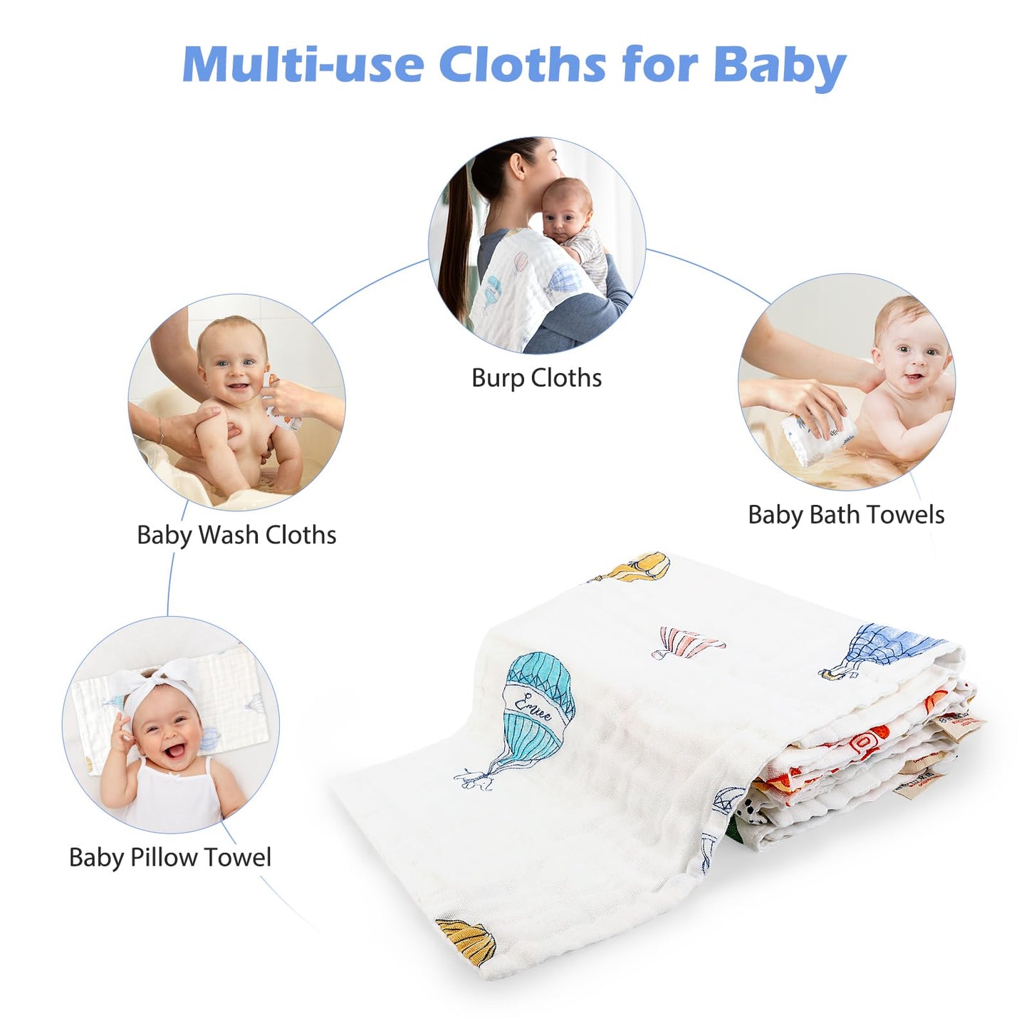 Maliton 6 Stück Baby Spucktücher für Jungen/Mädchen,aus 100% Baumwollem,weich, langlebig, luftdurchlässig und extrem saugstark (Zoo-Muster),50x25cm