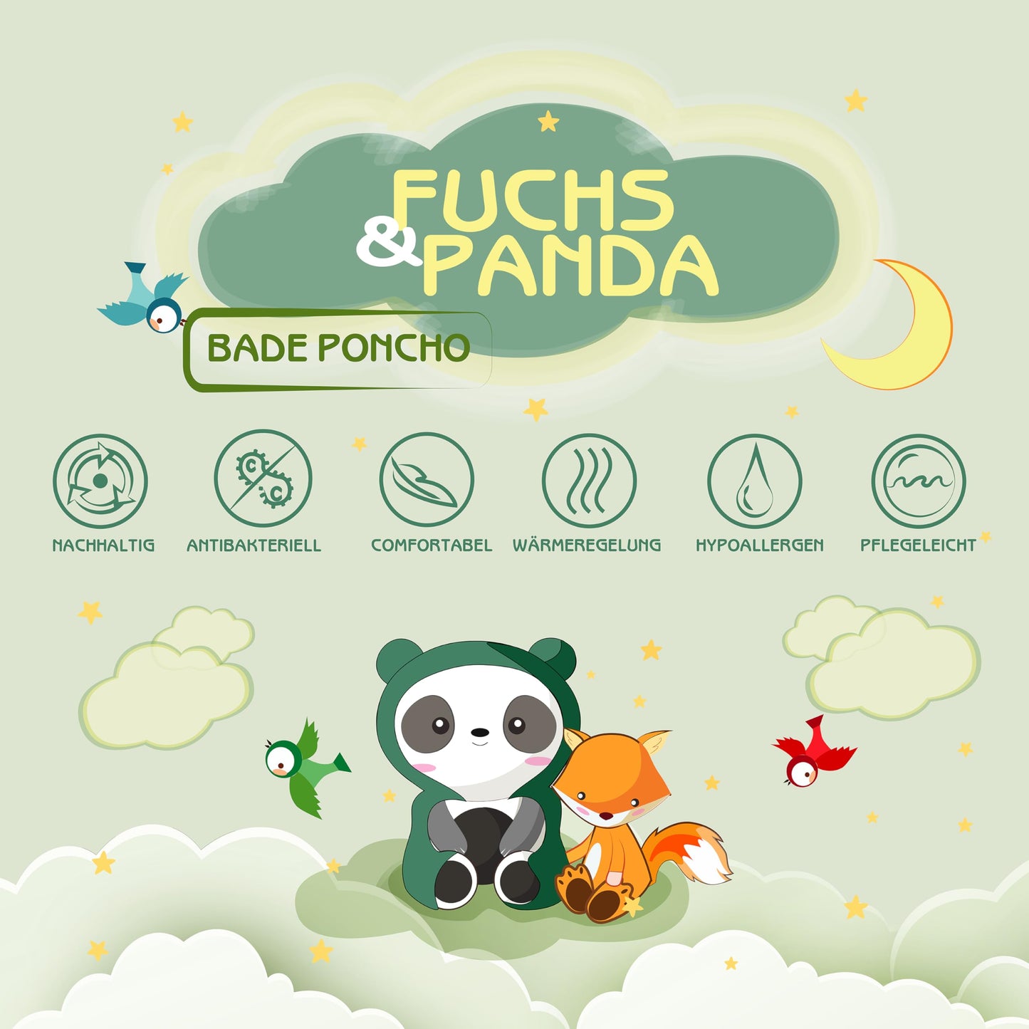 Fuchs&Panda® Badeponcho Kinder EXTRA warm, weich & kuschelig (100% Bambus) | Badeponcho Baby | Handtuch Poncho Kinder mit toller Geschenkverpackung (Kupfer-grün)