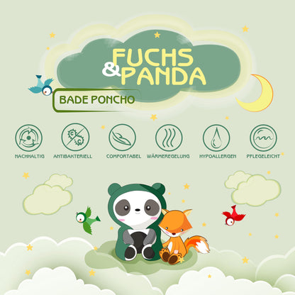 Fuchs&Panda® Badeponcho Kinder EXTRA warm, weich & kuschelig (100% Bambus) | Badeponcho Baby | Handtuch Poncho Kinder mit toller Geschenkverpackung (Kupfer-grün)