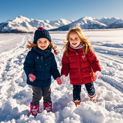 Becellen 2 Paar Winter Strickhandschuhe Kinder, 2 Farben Niedliche Magische Handschuhe Elastische Warme Vollfinger Handschuhe für Jungen Mädchen