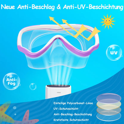 Vvinca Children's Diving Goggles with Fabric Band, Swimming Goggles Children for Years Boys Girls, Snorkel Mask Children 180° Panorama Anti-Leak Diving Mask Children for 3-13 Years