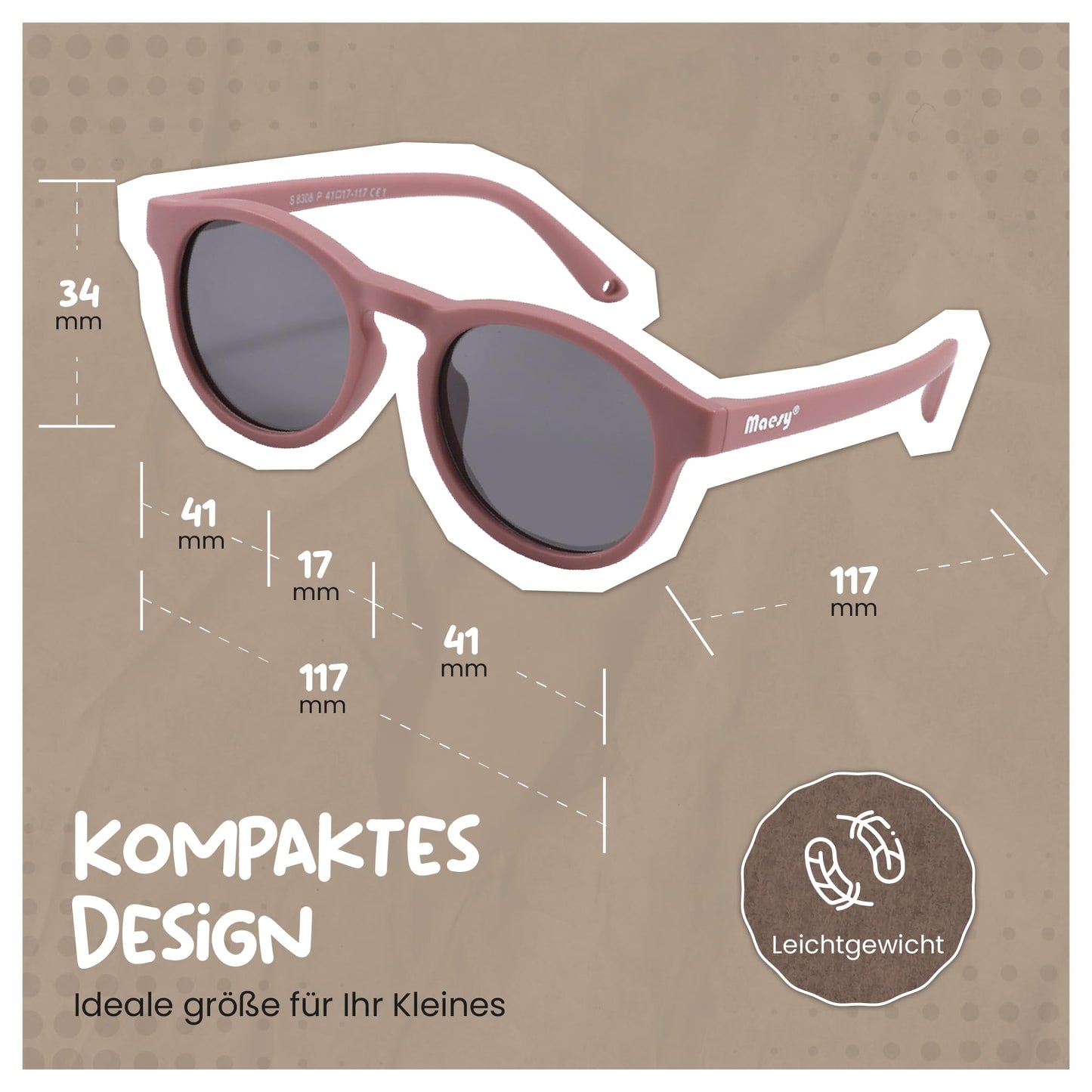 Maesy Kinder Sonnenbrille für Kleinkind und Baby - 1-3 Jahre - UV400 Polarisierter Schutz - Flexibler und Biegsamer Rahmen - Verstellbares Gummiband - Sichere und Bequeme Kindersonnenbrille - Bowi