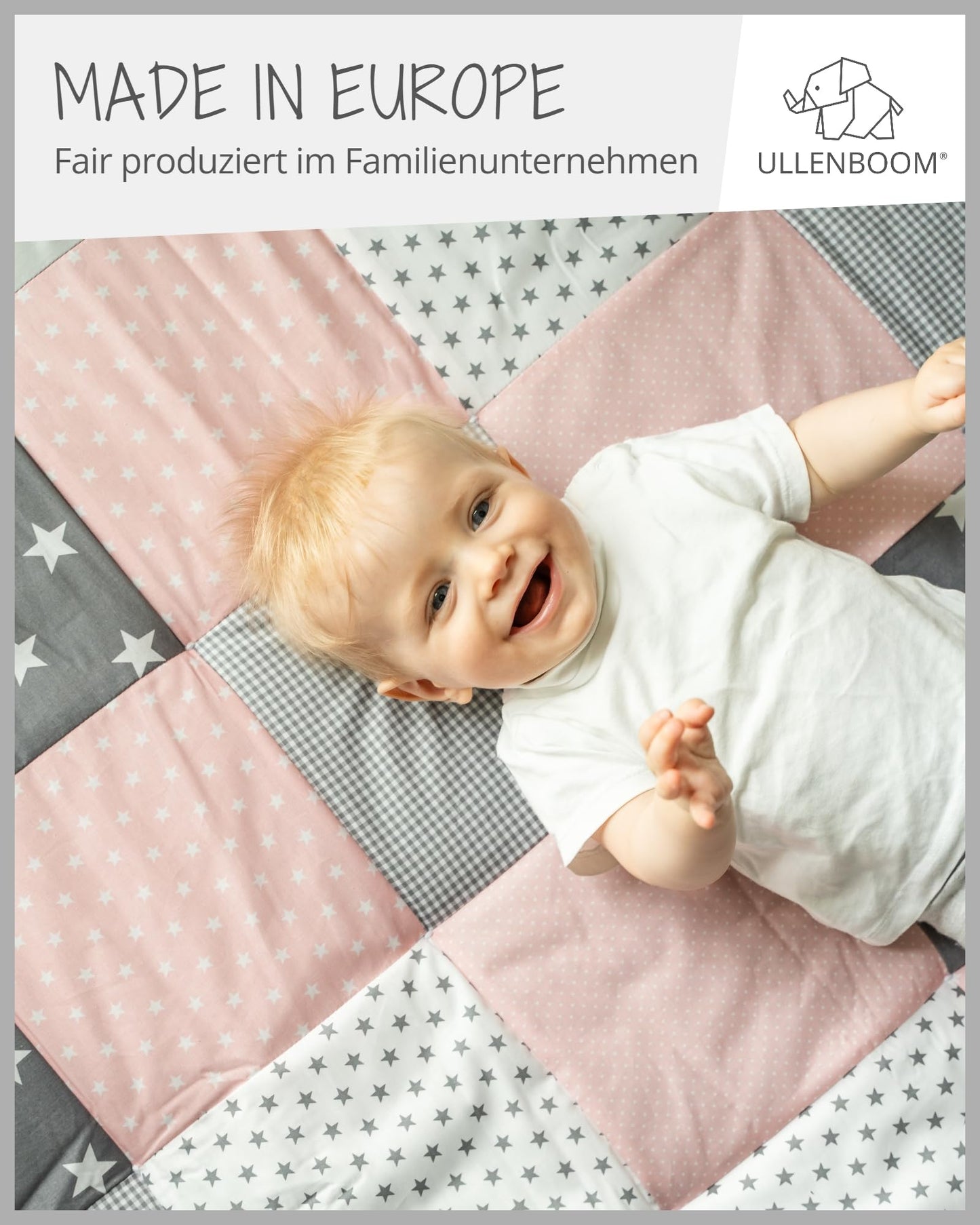 ULLENBOOM Krabbeldecke für Baby 80x80 cm, Outdoor-geeignet, 100% OEKO-TEX Materialien, Made in EU, Weich gepolstert, Eukalyptus - ideal als Spieldecke Baby - Meloni2