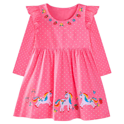 Mädchen Kleid Baumwolle Rundhals Rüschen Ärmellos Lässige Einhorn Cartoon-Applikationen Blau/Weiße Gestreift Kleidung Kinder Sommer Party Festliches Prinzessin A-Linie Kleider Gr. 98-128