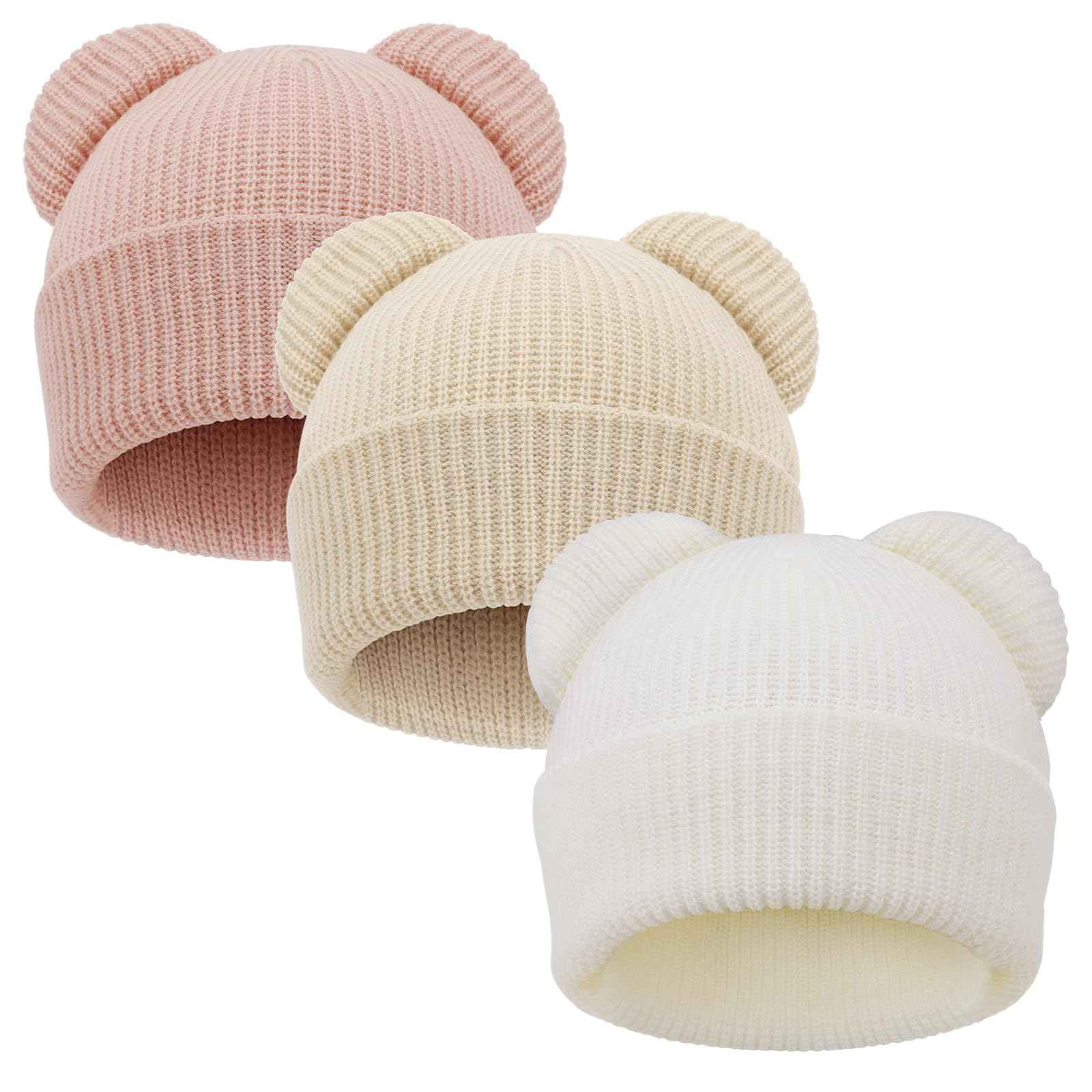 DRESHOW Toddler Beanie Baby Winter Hats Baby Soft Knitting Cute Bear Ears Hat for Boys Girls Warm Hat Hats for 0 Months - 24 Months