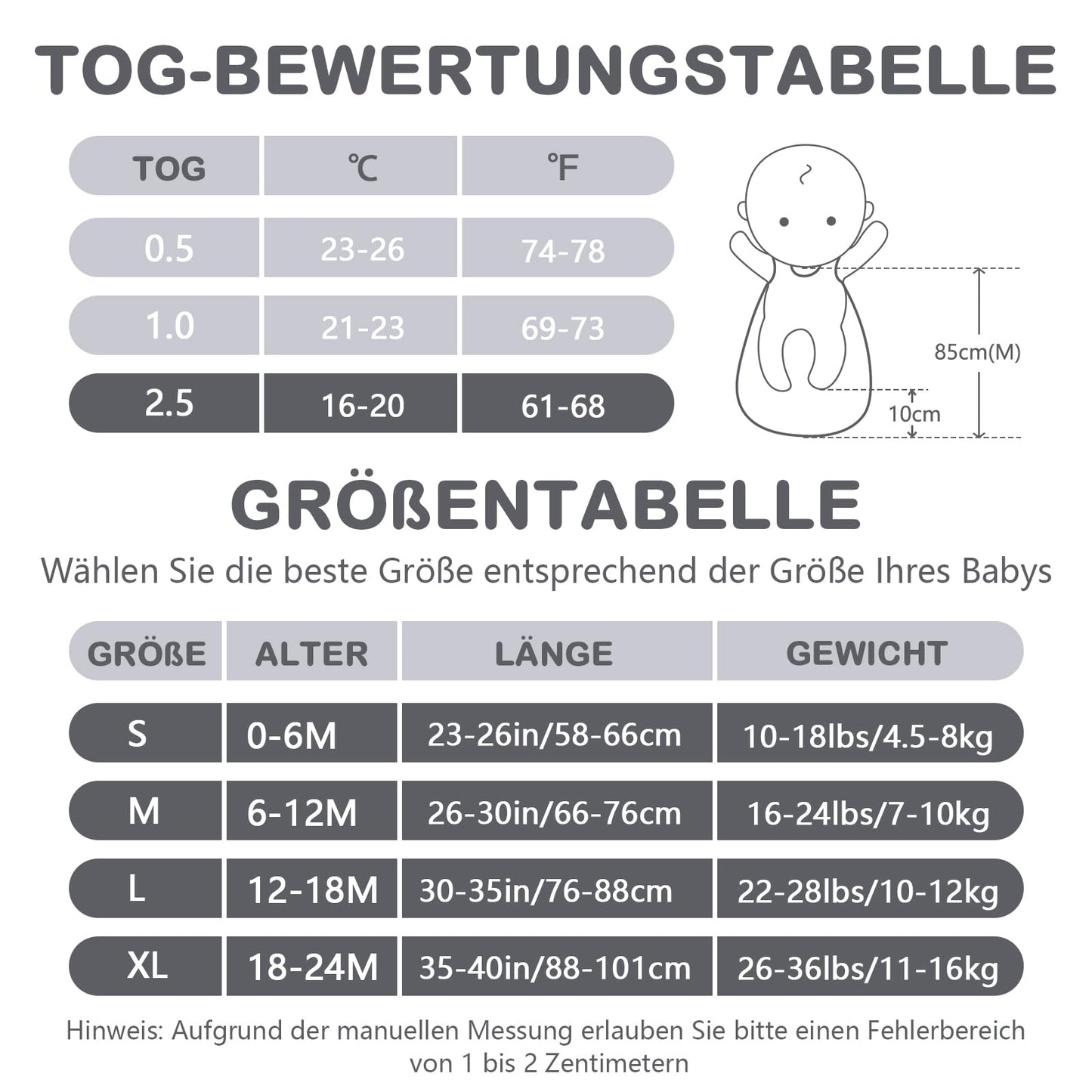 Baby Winter Sleeping Bag, Toddler Sleeping Bag, 2.5 Tog Sleeping Bag, 100% Cotton, Various Sizes from Newborn to 18 Months, All-Year-Round Sleeping Bag