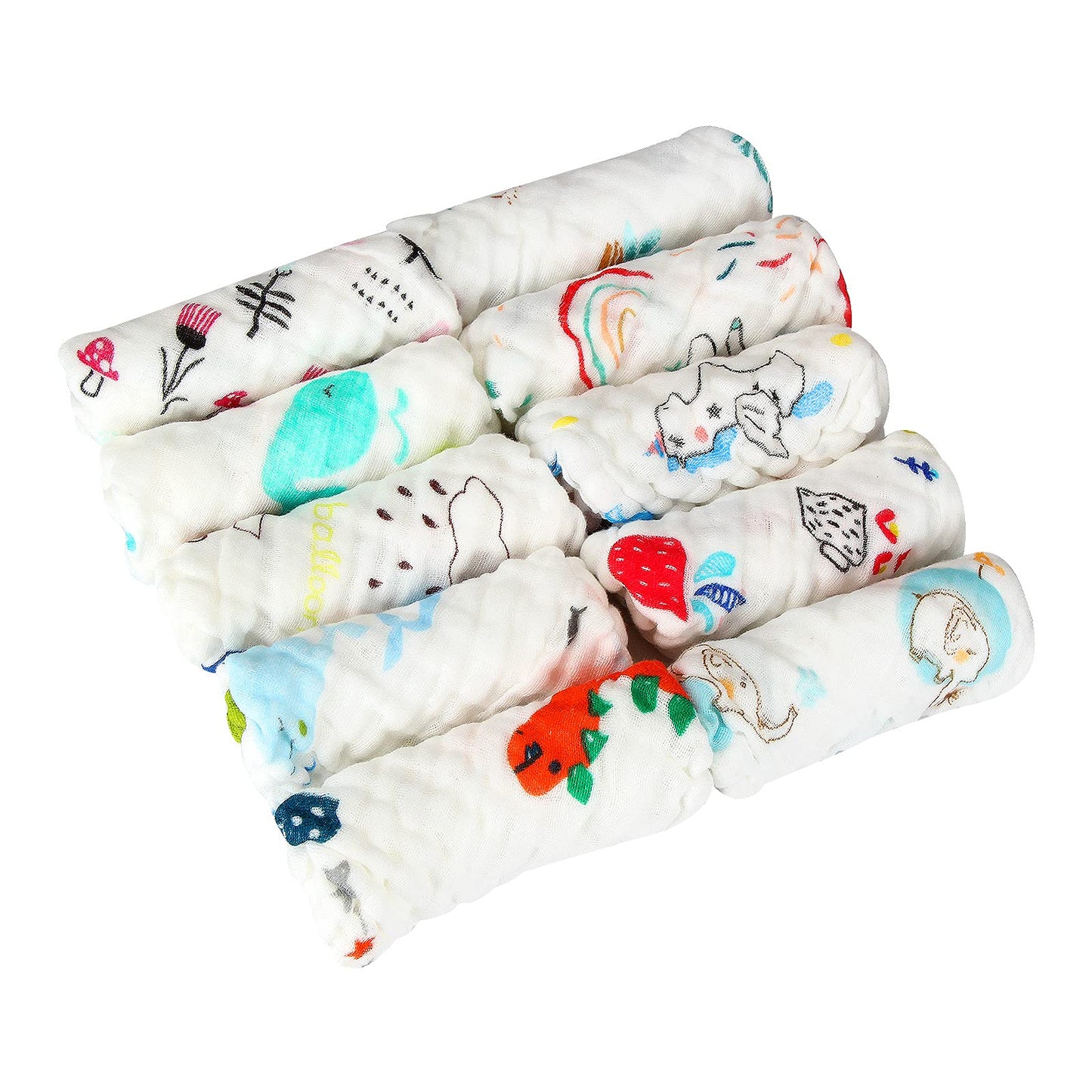 Koo-dib Baby Musselin Waschlappen Tuch Mullwindeln Spucktücher -Handtücher Weiche Neugeborene Gesichtstücher Saugfähig Junge Mädchen Sabberlätzchen 10 Stück 25x25 cm lätzchen