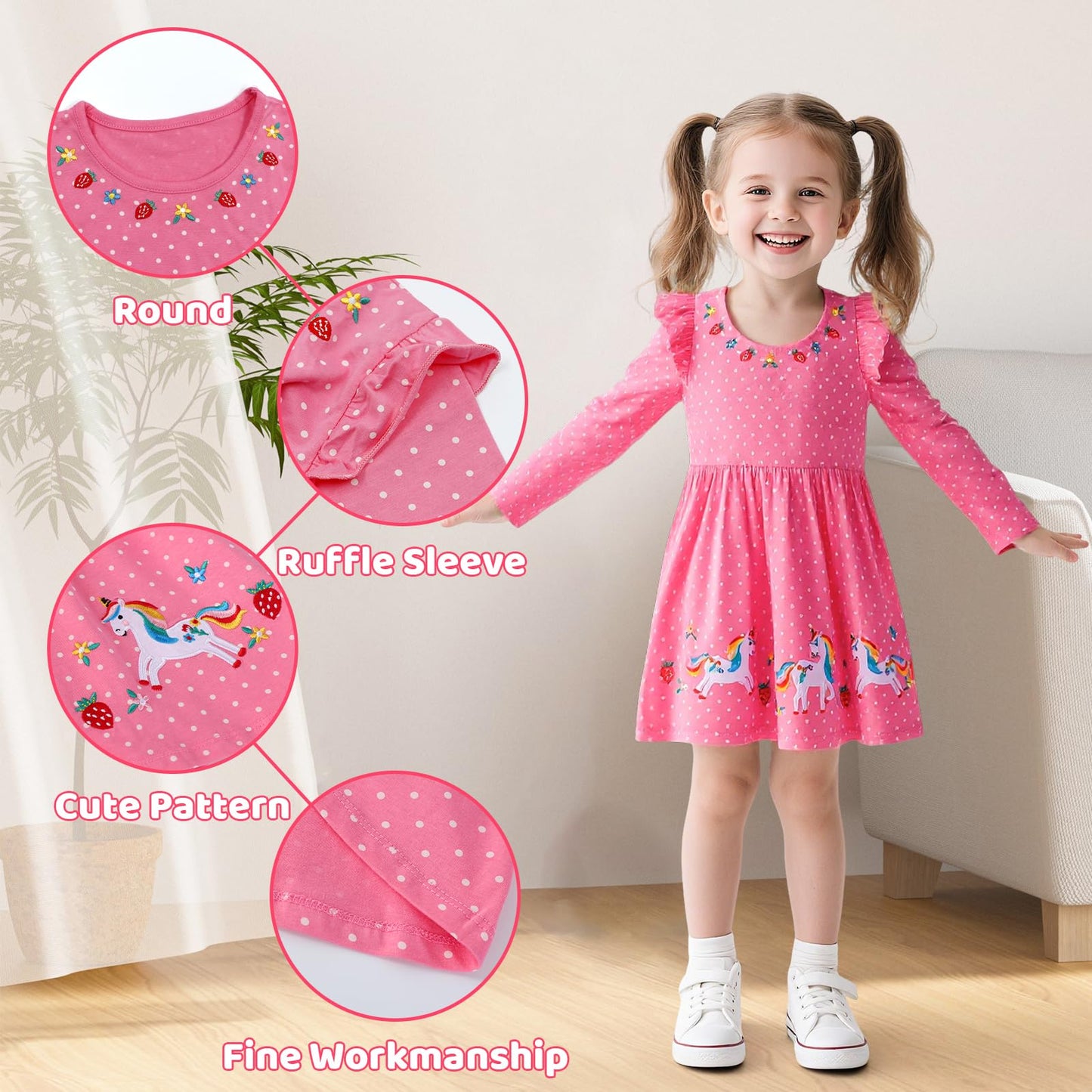 Mädchen Kleid Baumwolle Rundhals Rüschen Ärmellos Lässige Einhorn Cartoon-Applikationen Blau/Weiße Gestreift Kleidung Kinder Sommer Party Festliches Prinzessin A-Linie Kleider Gr. 98-128