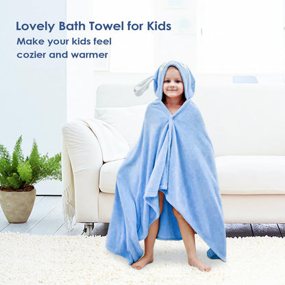 decalsweet Bath Towels for Kids, Large Softness and Absorbent Hooded Baby Bath Towel, Coral Fleece Children's Towel for Bathrobe Boys and Girls, 70 x 140 cm (Blue Elephant) 
