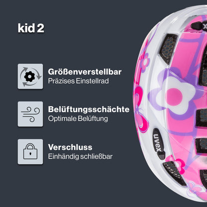 uvex Kid 2 - Lightweight bicycle helmet for children - individual size adjustment - expandable with LED light 