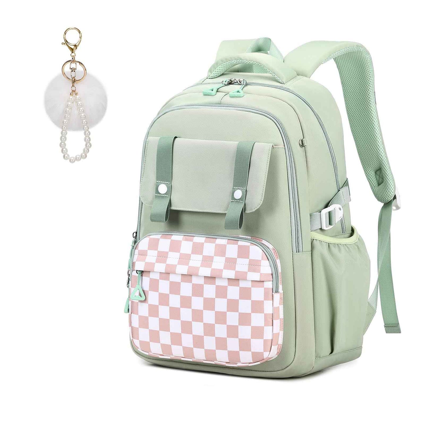 Rucksack mädchen 22L ergonomisch mit reflektierenden Streifen | Wasserdichtes Karogewebe, atmungsaktives 3D-Rückenpolster, zahlreiche getrennte Fächer, passend für 15,6-Zoll-Laptops