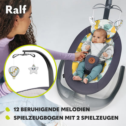 LIONELO Ralf 2-in-1 baby bouncer and recliner, remote control, 12 melodies, two rocking directions, 5 rocking speeds, locking, backrest adjustment, timer, quiet operation 