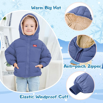 kids4ever Baby Winter Jacket Coat Zip Hooded Jacket Windproof Warm Fleece Outerwear Snowsuit with Two Pockets for Boys Girls 12 Months - 5 Years