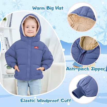 kids4ever Baby Winter Jacket Coat Zip Hooded Jacket Windproof Warm Fleece Outerwear Snowsuit with Two Pockets for Boys Girls 12 Months - 5 Years