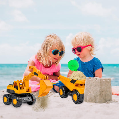 Set of 3 Sand Toy Digger Sandpit, Use Dump Truck Digger Beach Toy Car, Tyres Made of Soft Material, Play Stable Sand Toy from 1-5 Years, Girls, Boys, Summer Toy