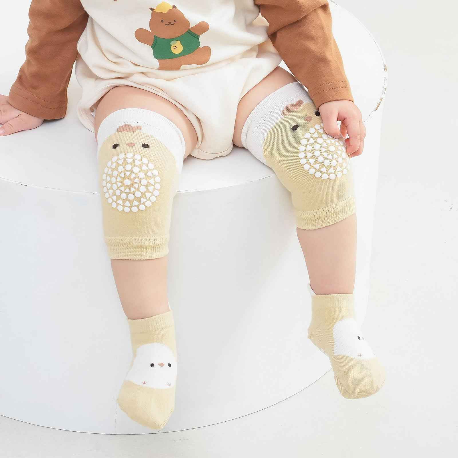 3 Paar Baby Knieschoner und 3 Paar Baby Socken Baby Krabbeln set, Anti Rutsch mit Gummipunkte Krabbelschoner Stulpen Knieschützer für Kleinkinder 0-12 Monate