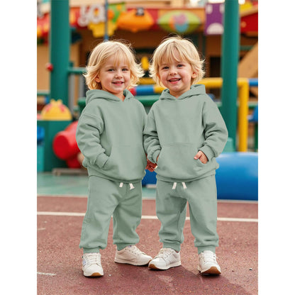 BOUTIKOME Baby Clothing Boys Girls Outfits Newborn Baby Clothing Hoodie and Trousers Two Piece Set with Hood Warm Soft Long Sleeve Shirt Plain Children's Hoodie 