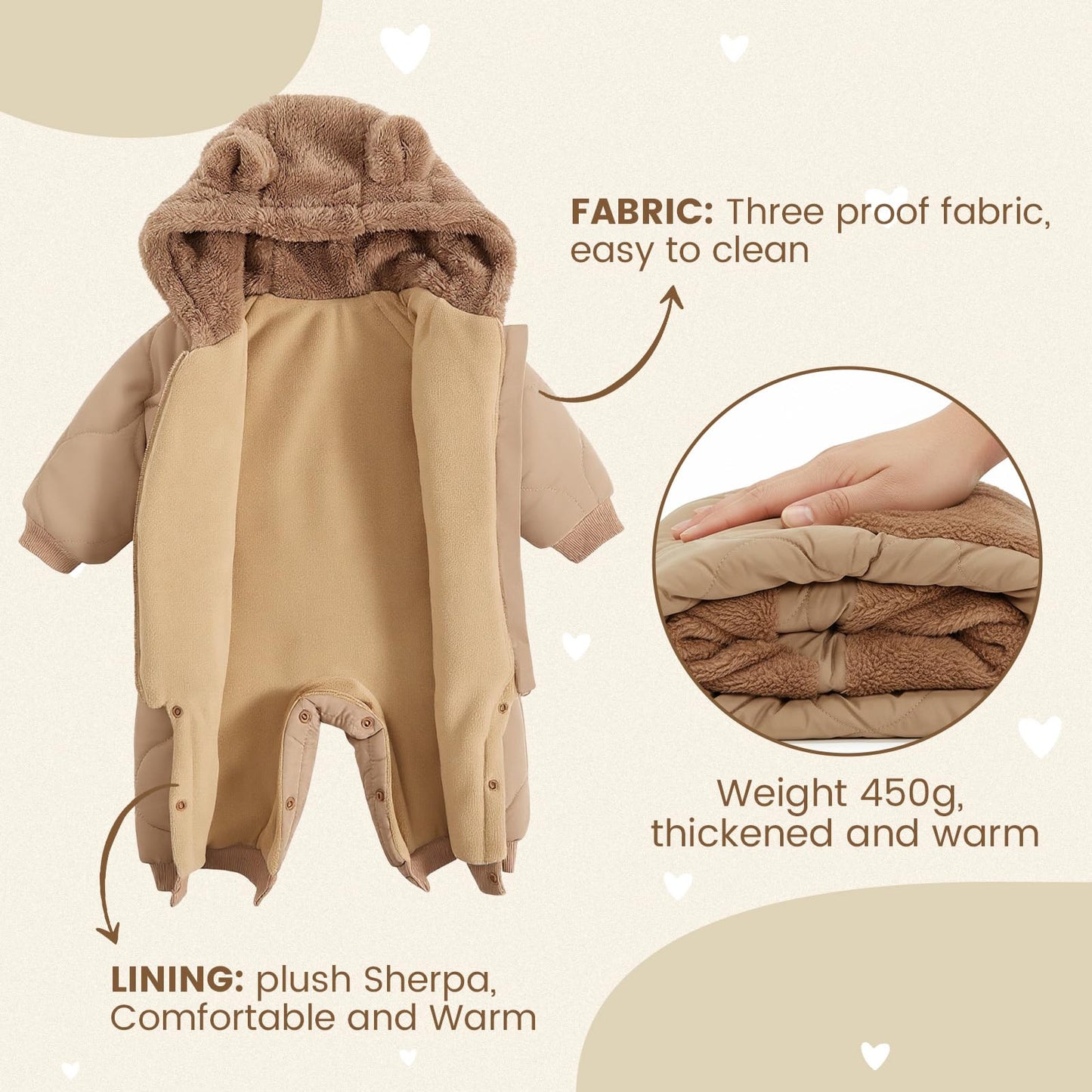 Baby Schneeanzug, Baby Jungen Mädchen Winter Overall Strampler Neugeborenen Schnee Overall für 3-24 Monate