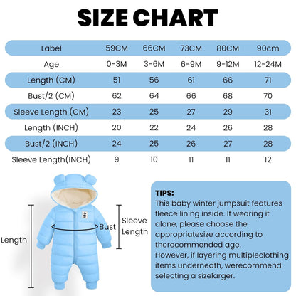 Minizone Baby Winter Jumpsuit with Hood, Romper Snowsuit Boys and Girls, Long-Sleeve Jumpsuit, Warm Outfits, Gift, 6-9 Months, 80 cm, Black