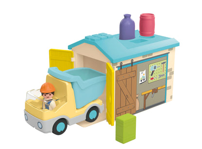 PLAYMOBIL Junior 71685 Dump Truck Sustainable Toy for Children from 1 Year Including Builder and Three Building Blocks
