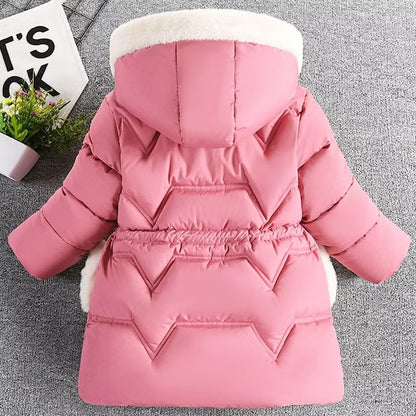 linboo Children's Winter Jacket Girls Jacket Lined Warm Winter Coat Outdoor Hooded Jacket Windproof Parka with Plush Gloves Quilted Jacket