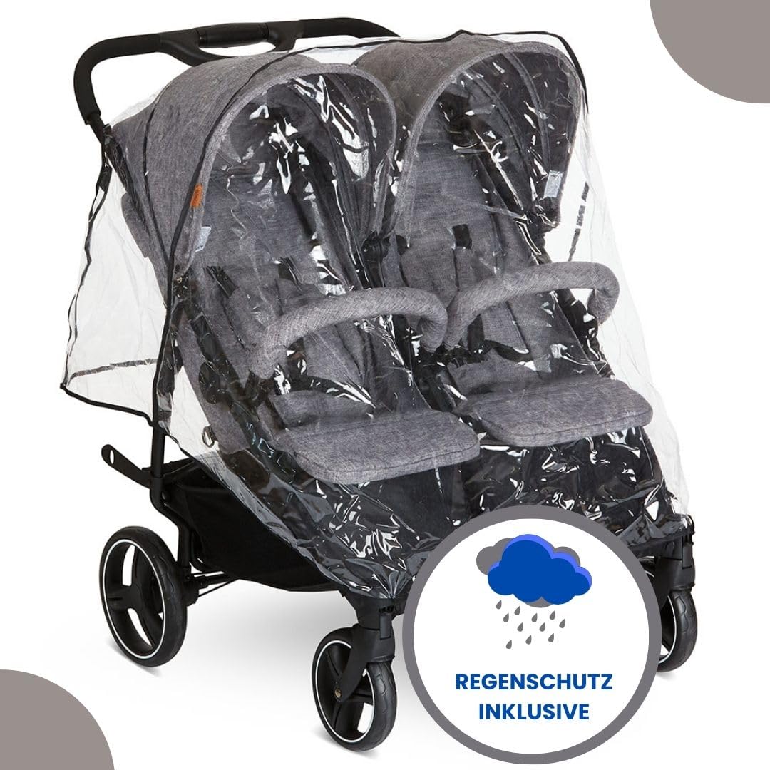 ABC Design Zwillingsbuggy Twin Circle - leichter und wendiger Kinderwagen für Zwillinge mit Liegefunktion, klein zusammenklappbarer Geschwisterwagen - Woven Graphite