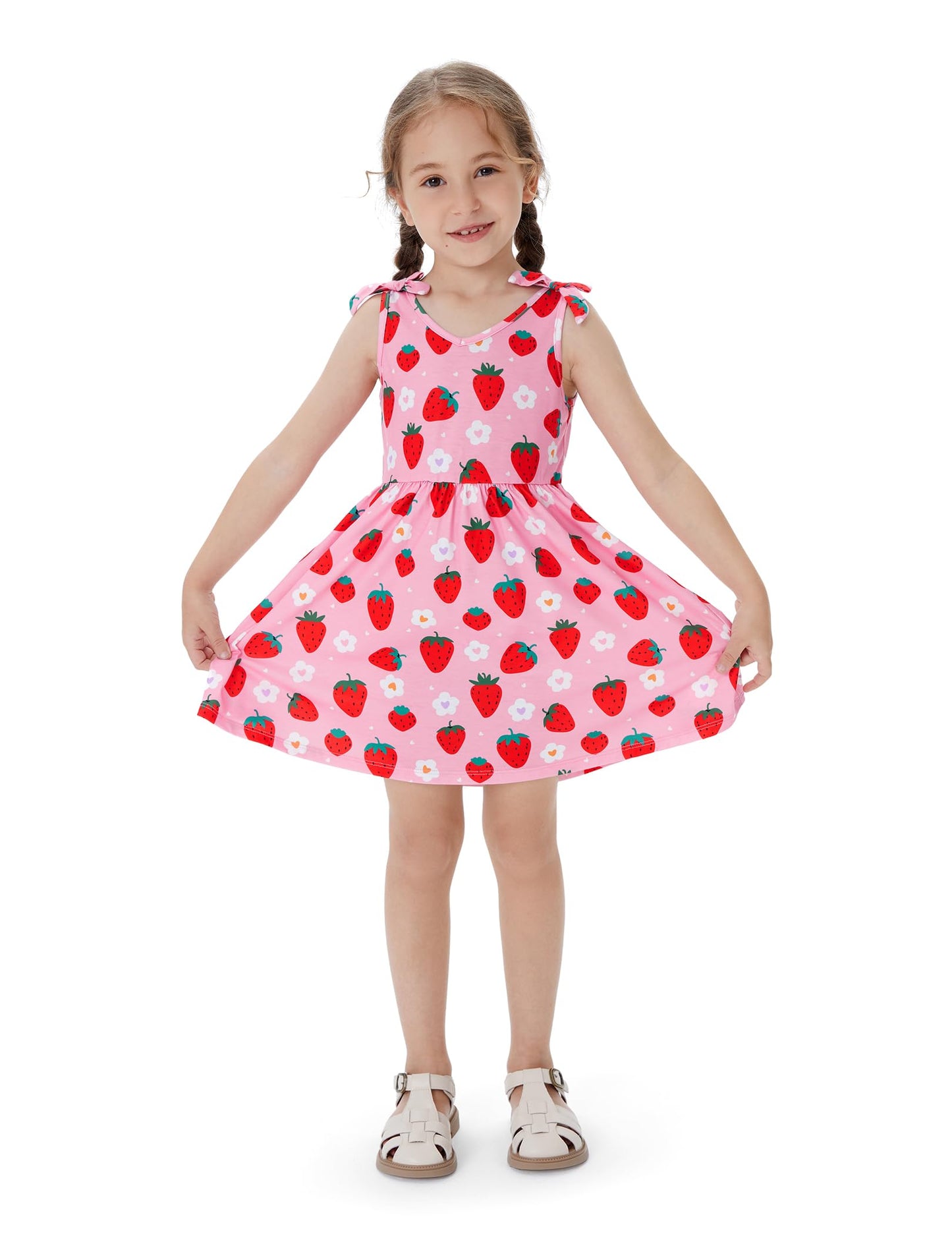 PATPAT Mädchenkleid ärmellos, Baby Mädchen Kleid mit Schleife an den Schulterträgern für Geburtstag, Party, Bankett, Hochzeit, Urlaub, Bunt