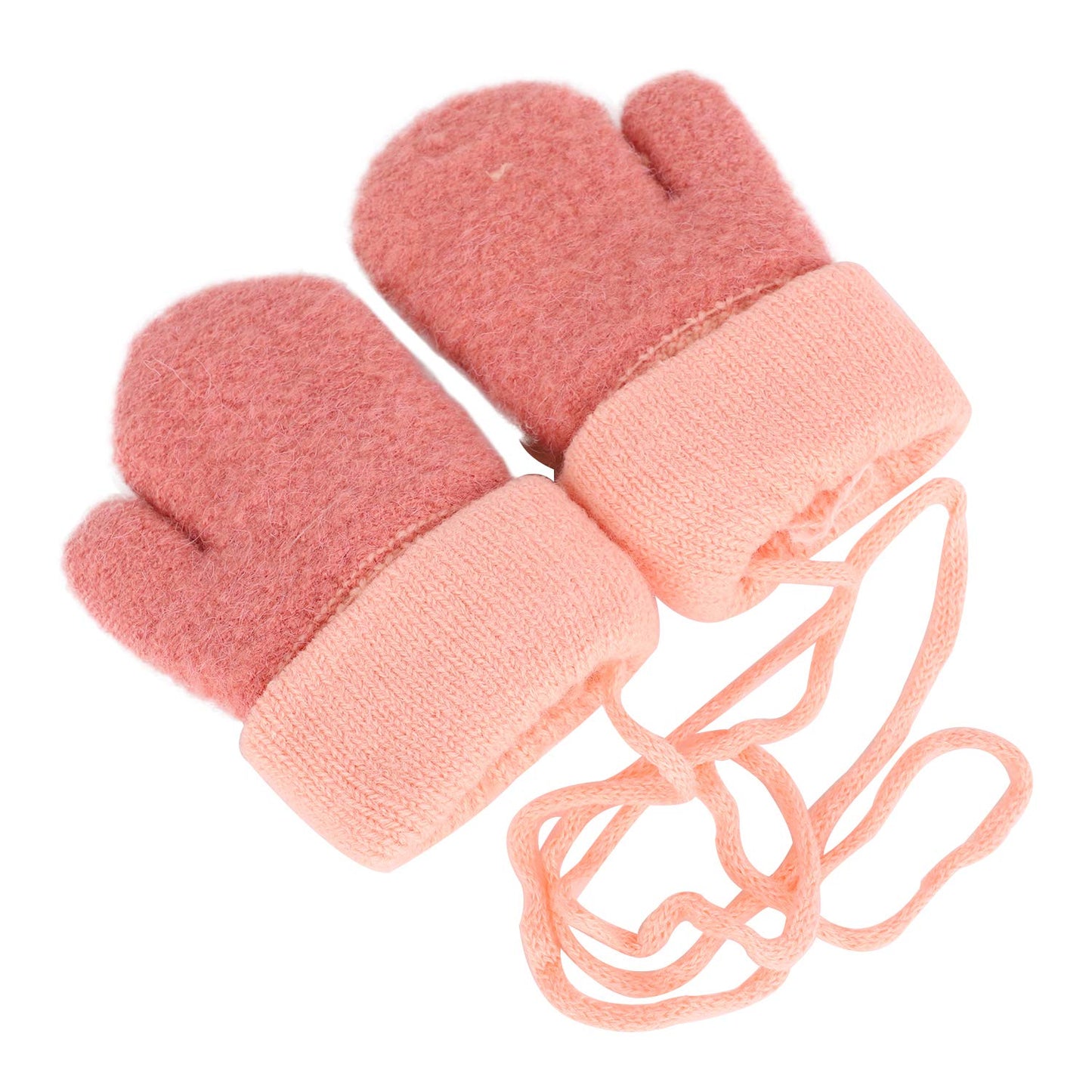 Kids Winter Gloves Mittens Baby Cartoon Mitten Neck Gloves Thick Double Knitted Glove with Plush,0 - 3 years old, Playing, Running, Skiing