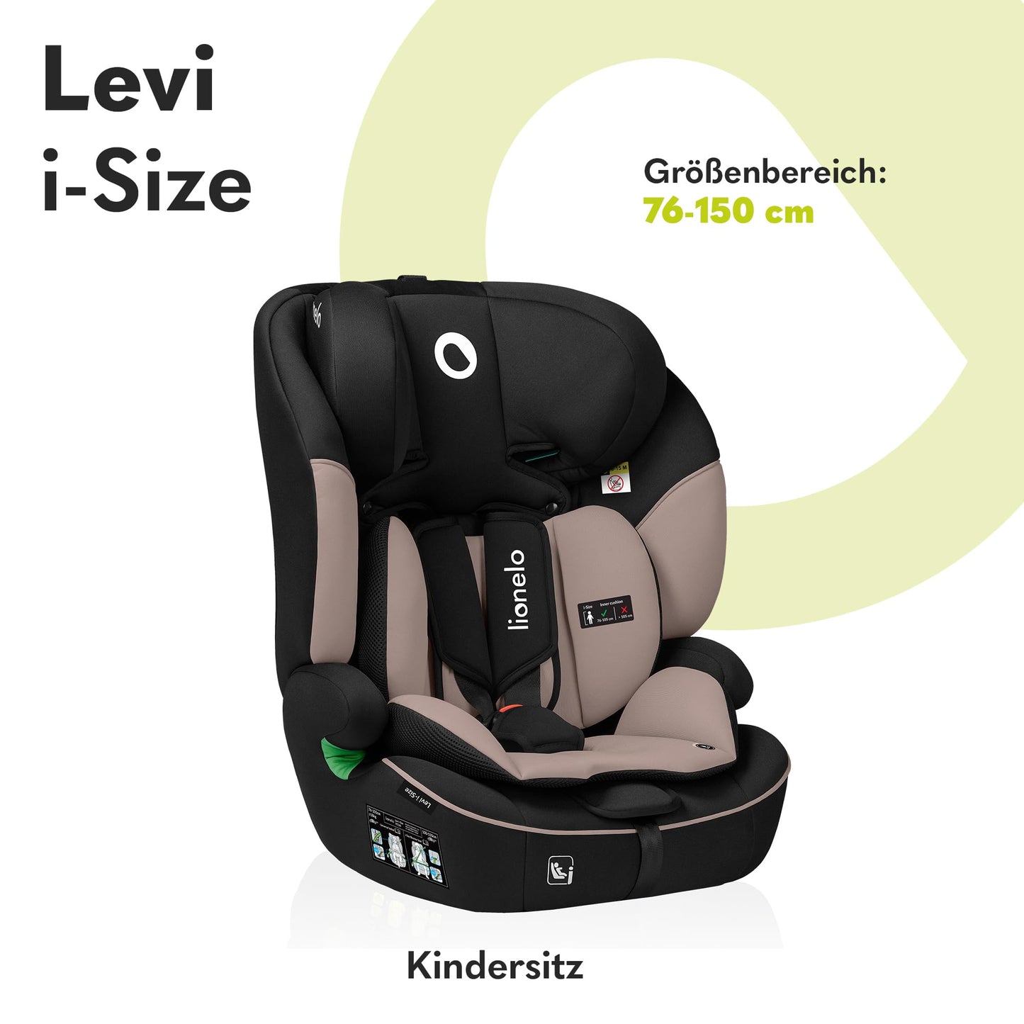 LIONELO LEVI I-SIZE 76-150 cm Kinderautositz, Gruppe 1 2 3, Seitenschutz, 10 Grad Kopfstützenverstellung Bequeme Armlehnen Verstellbare Rückenlehne, R129 i-Size