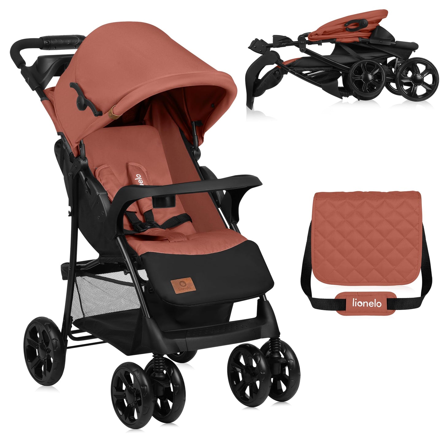 LIONELO Emma Plus Kinderwagen bis zu 15 kg, Kindersportwagen, leicht modern klein Buggy mit Liegeposition, zusammenklappbar, große Räder, großer Korb, Tasche Stone