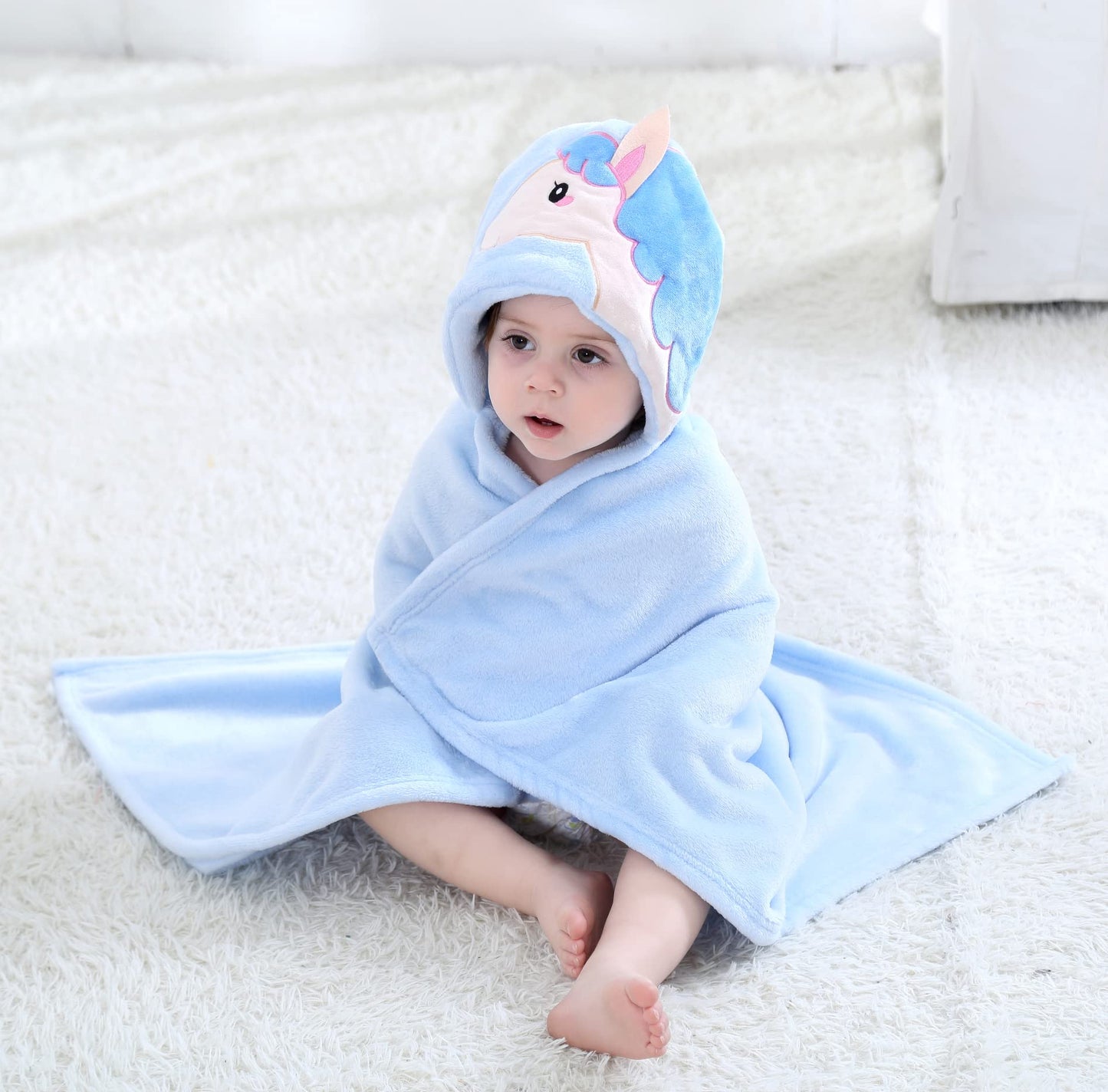Doladola Baby Decke Babys Tier Design，Flanell Kinder Decke Kapuzenhandtuch für Mädchen und Jungen，Baby Kapuze Badeponcho Kinder Warm（gelbe Ente）