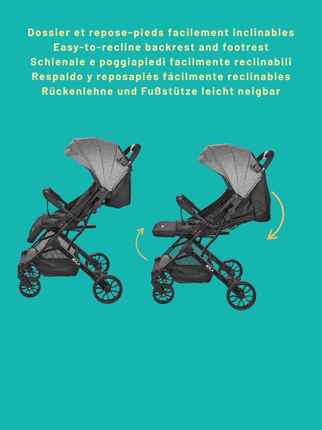 Nania Myla, kompakter Buggy, Kinderwagen 0 bis 4 Jahre (22 kg max), leicht (7,5 kg), Stadtwagen, mit einer Hand in Liegeposition neigbar, großer Aufbewahrungskorb, mit Transporttrolley