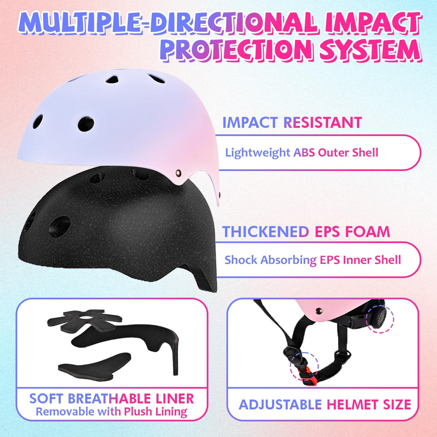 LOKJIJI Verstellbarer Kinder Fahrradhelm Skaterhelm für Mädchen Jungen Kinder Jugend, Farbe Farbverlauf Kinder Schutzhelme für Multi-Sportarten Fahrrad Skateboard Skaten
