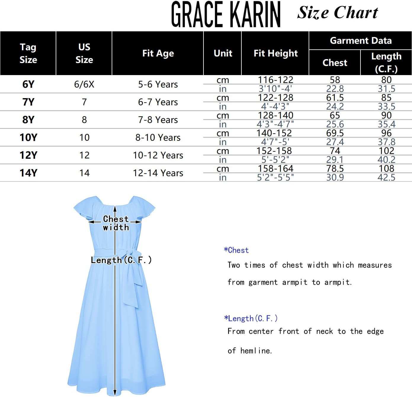 GRACE KARIN Girls Summer Dress Elegant Chiffon Princess Long Dress Wedding Guest Evening Dress for Teenage Girls 5-14 Years 