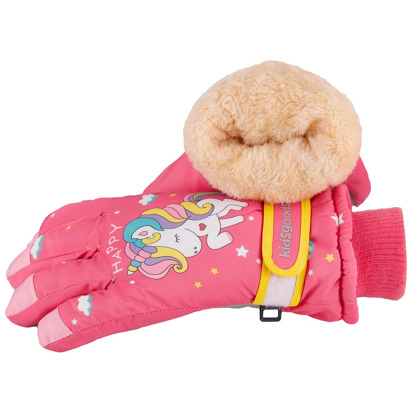 KAKU NANU Children's Winter Gloves 2-10 Years Ski Gloves Waterproof Warm Fleece Cartoon Children's Gloves Mittens with Cord Outdoor Snowboard Gloves Children Boys Girls Blue Red Pink Purple