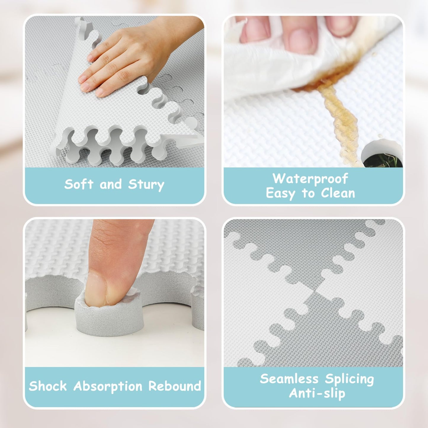 Funsland crawling carpet for babies, non-slip baby play mat, non-toxic 127x127cm, cotton animal crawling mat for babies, foldable with a height ruler, children's play mat for indoors/outdoors/fences 