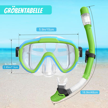 Lealinga Children's Snorkel Set with 180° Anti-Fog Panoramic Wide View Diving Mask and Dry Snorkel Snorkelling Set, Anti-Leak Snorkel Mask with Nose Protection for Boys and Girls