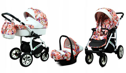 BabyLux® Bambimo Pushchair Set 3 in 1 - Tropical - incl. Baby Carrycot, Buggy Sports Seat, Car Seat - Pram Set - Combination Pram with Changing Bag, Rain Cover etc.