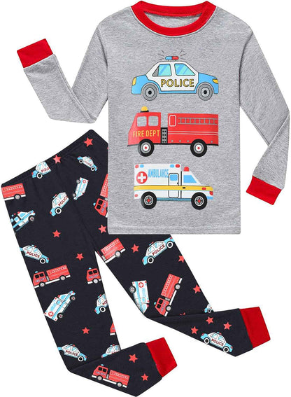 EULLA Children's Boys' Pyjamas Long Sleeve Cotton Winter Pyjama Set Fire Truck Dinosaur Digger Tractor Train Two-Piece Sleepwear 1-7 Years 92 98 104 110 116 122