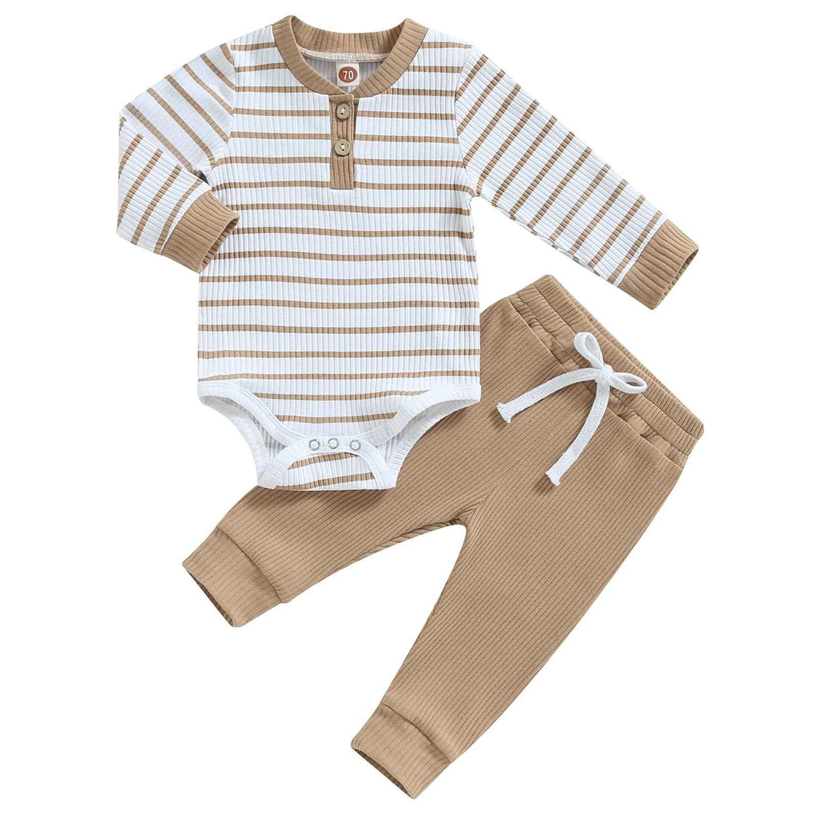 JiAmy Baby Boys' Clothing Long Sleeve Striped Bodysuit Romper + Trousers Outfit Set Newborn Soft Cotton Baby Clothing 0-24 Months