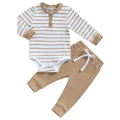 JiAmy Baby Boys' Clothing Long Sleeve Striped Bodysuit Romper + Trousers Outfit Set Newborn Soft Cotton Baby Clothing 0-24 Months